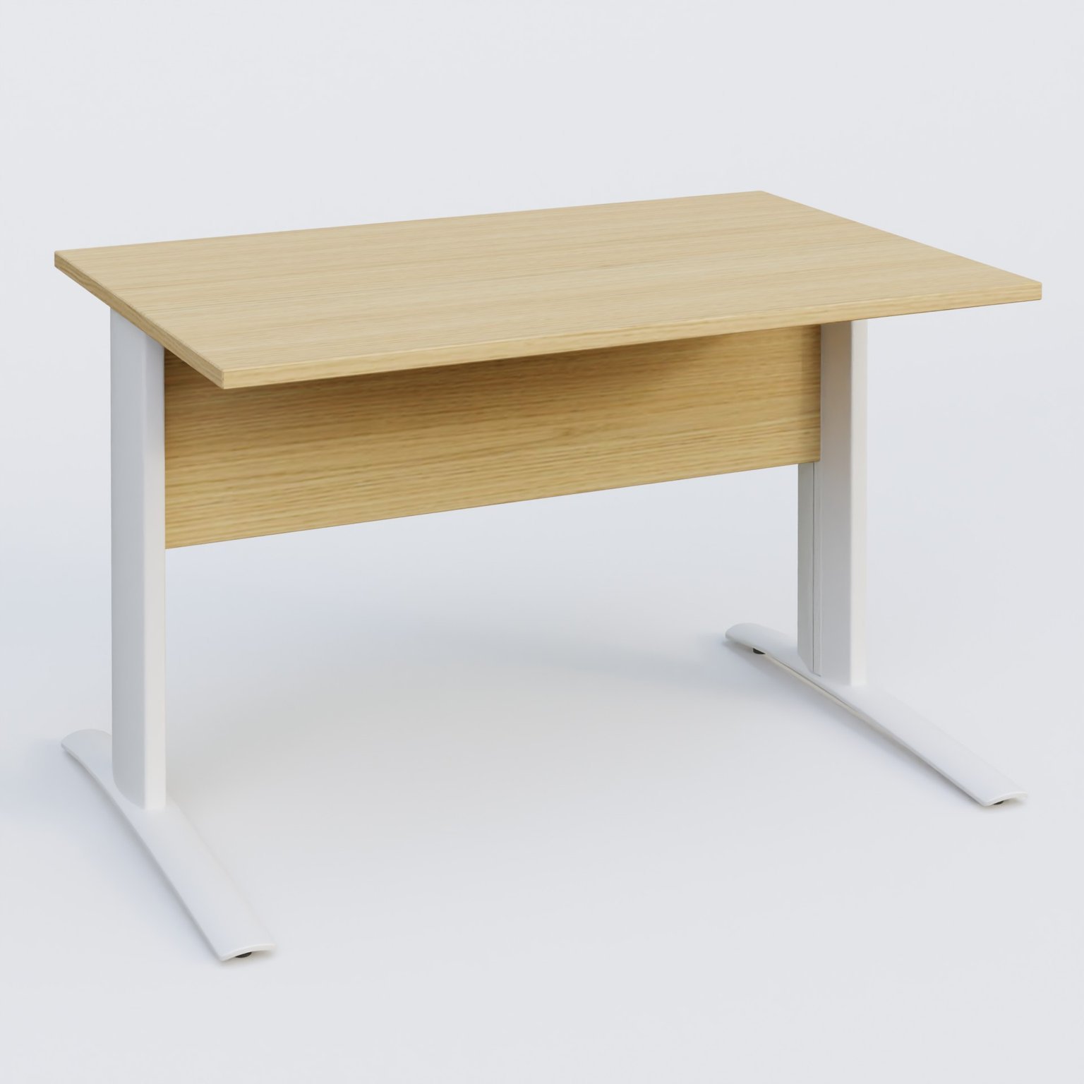 K1 Plateau droit 120x80 avec voile de fond bois. Plateau Chêne clair et pietement Blanc