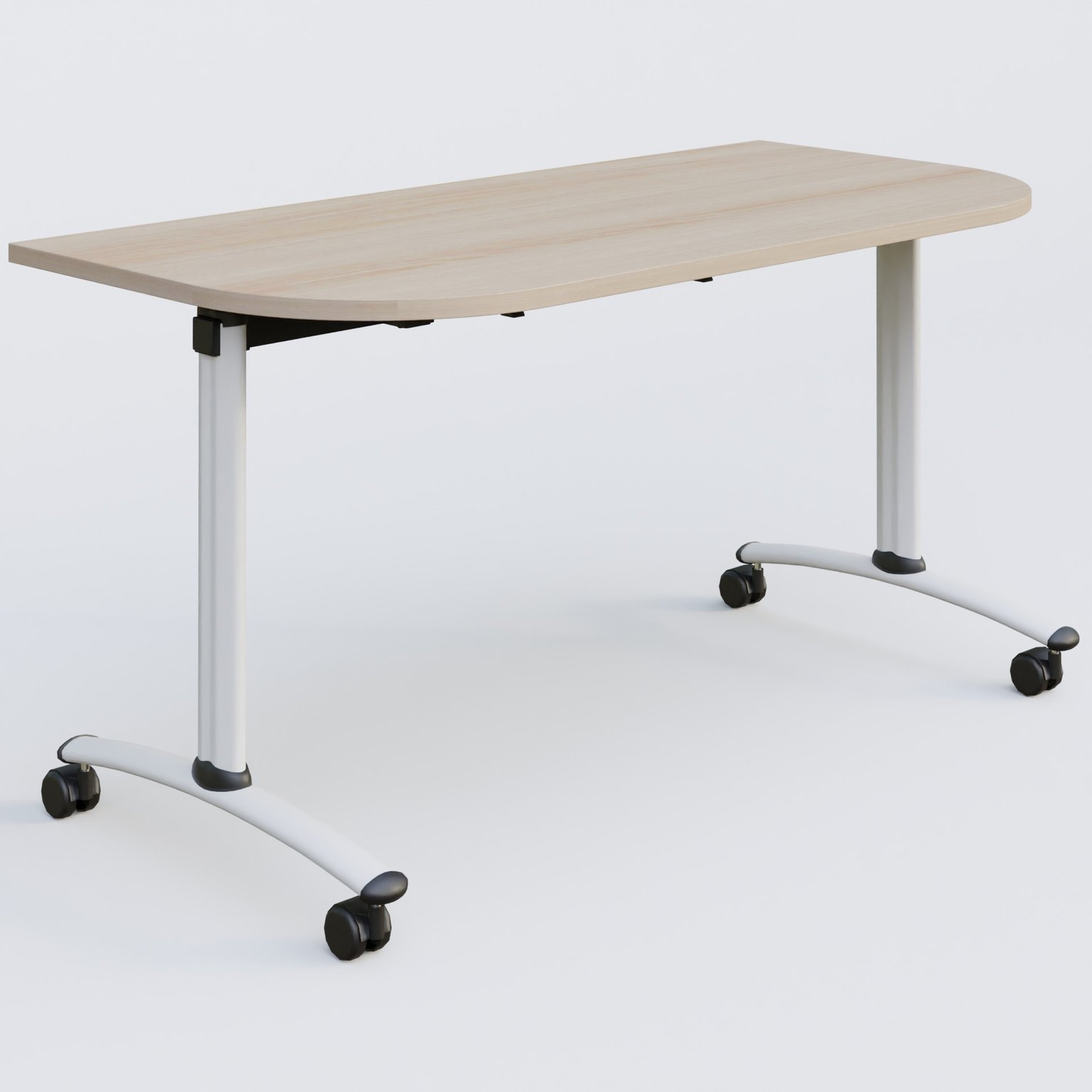 Module d'extrémité pour table abattante gamme Arca 145-70 cm. Plateau Acacia et pietement Blanc.