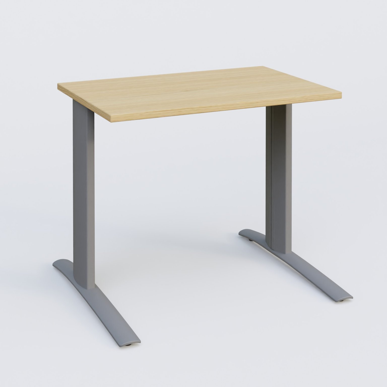 K1 Plateau droit 80x60 pieds fixe. Plateau Chêne clair et pietement Aluminium