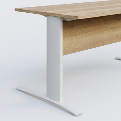 [Pas de famille] - [Pas de sous famille] - K1 Plateau droit 120x80 avec voile de fond bois. Plateau Chêne naturel et pietement Blanc