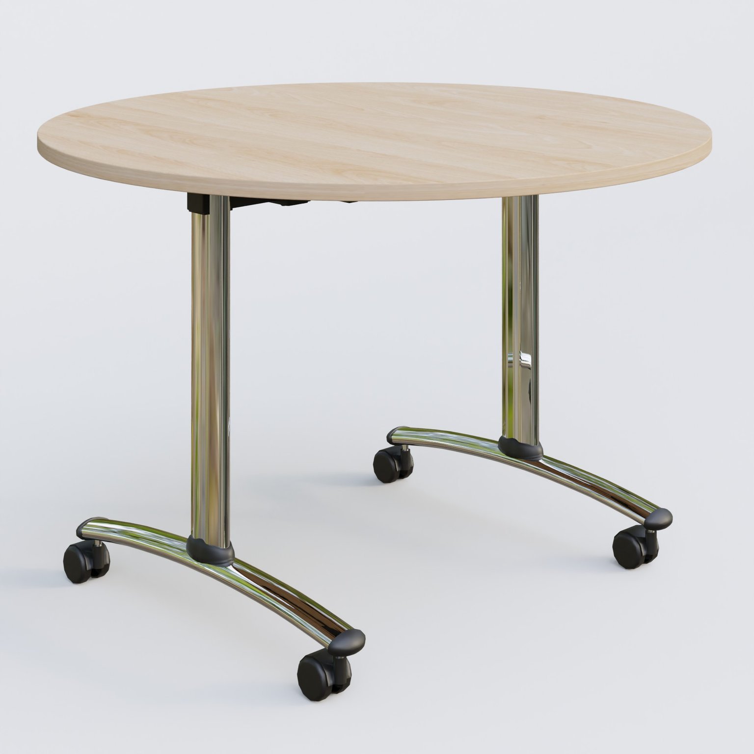 Table ronde gamme Arca D110 cm. Plateau Hêtre et pietement Chrome.