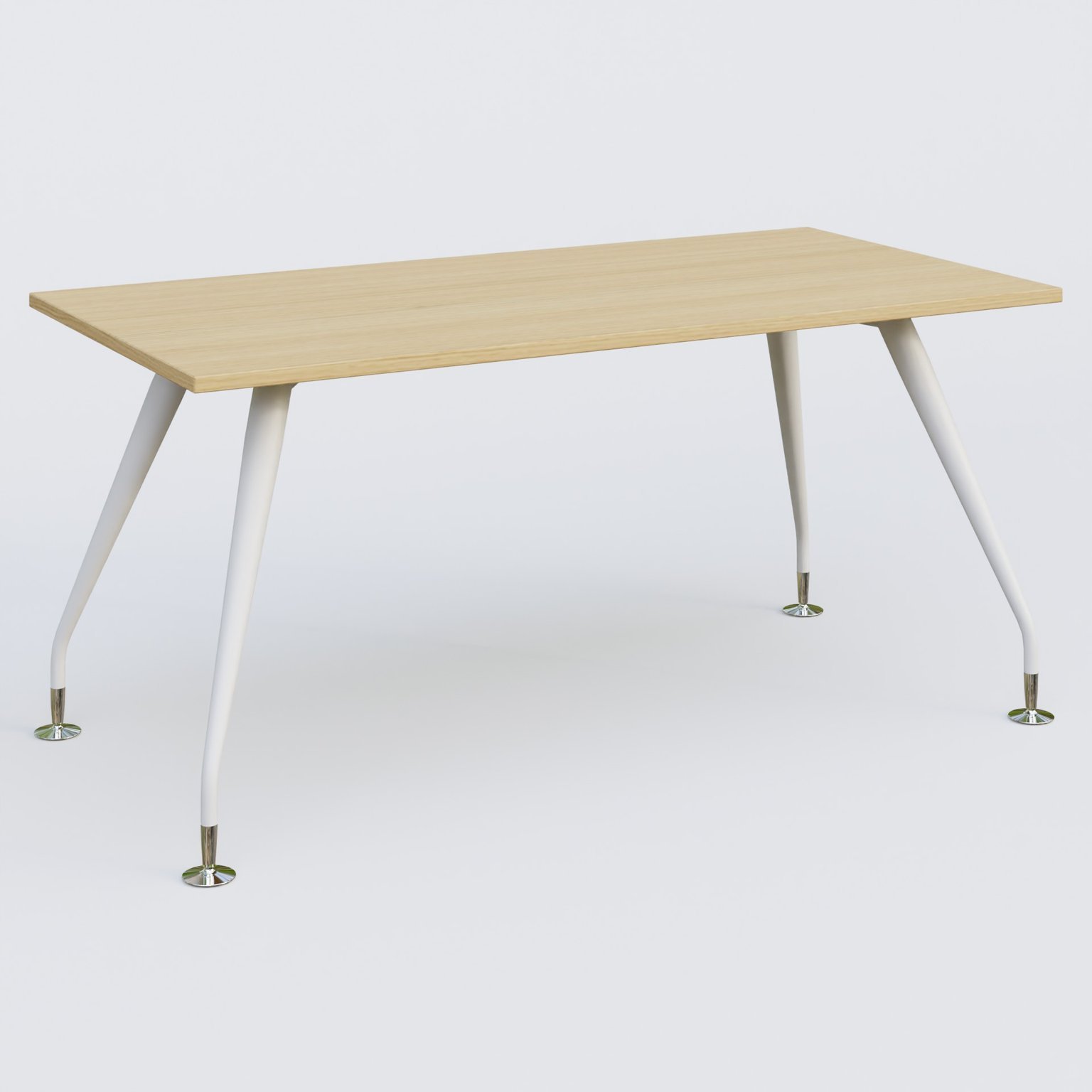 K5 plan droit 160*80 cm. Plateau Chêne clair et pietement Blanc avec base chromé.