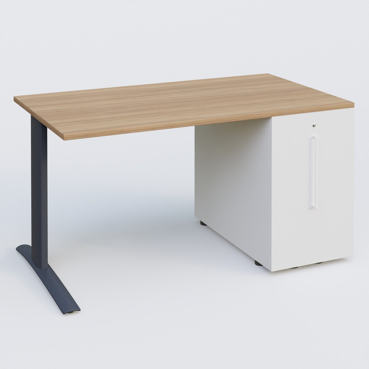 K1 Plateau droit 140x80 avec tour de rangement sous plateau à droite. Plateau Noyer et pietement Anthracite