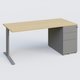 K1 Plateau droit 180x80 avec caisson métal porteur sous plateau à droite. Plateau Chêne clair et pietement Aluminium