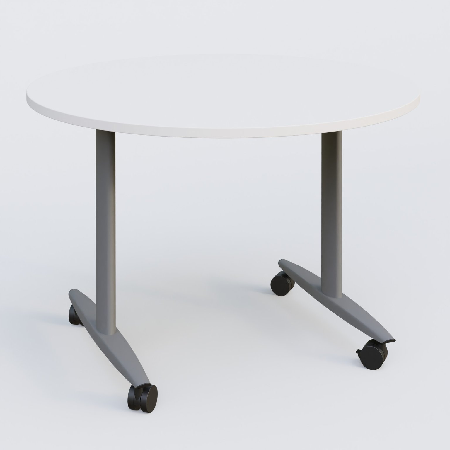Table ronde abattante gamme Design D110 cm. Plateau Blanc et pietement Aluminium.