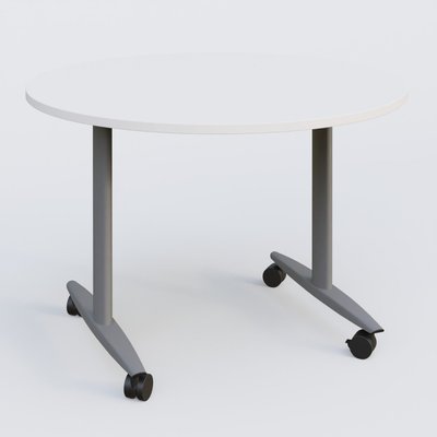 TABLES ABATTANTES - New Design - Table ronde abattante gamme Design D110 cm. Plateau Blanc et pietement Aluminium.
