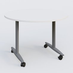 TABLES ABATTANTES - New Design - Table ronde abattante gamme Design D110 cm. Plateau Blanc et pietement Aluminium.