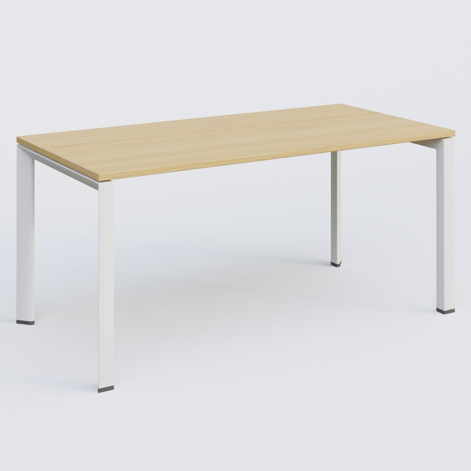 K7 plan droit 160*80 sur pieds fixe. Plateau Chêne clair et pietement Blanc
