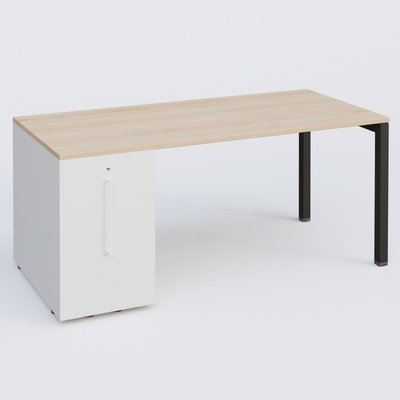 [Pas de famille] - [Pas de sous famille] - K3 Plateau droit 180x80 avec tour de rangement sous le plateau à gauche. Plateau Hêtre et pietement Noir Mat