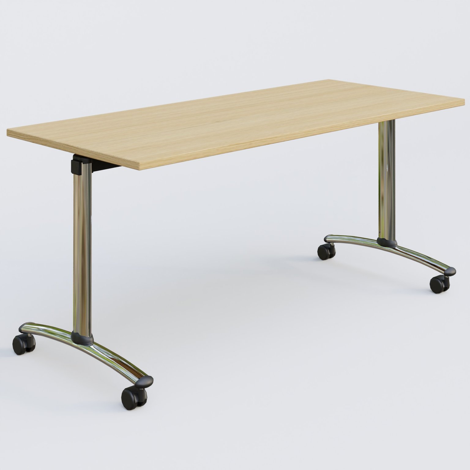 Table abattante gamme Arca 160-70 cm. Plateau Chêne clair et pietement Chrome.