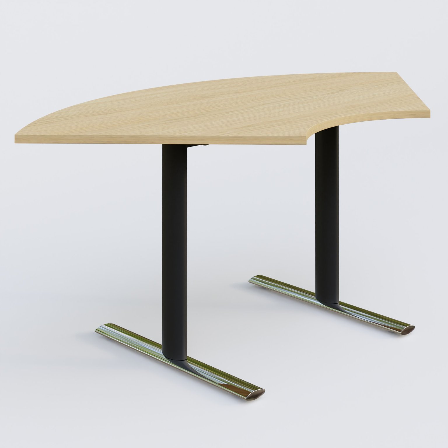 Module 1/4 de couronne gamme Pure 120-120 cm. Plateau Chêne clair et pietement Noir/Chrome.