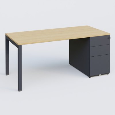 [Pas de famille] - [Pas de sous famille] - K3 Plateau droit 180x80 avec caisson métalique sous le plateau. Plateau Chêne clair et pietement Anthracite