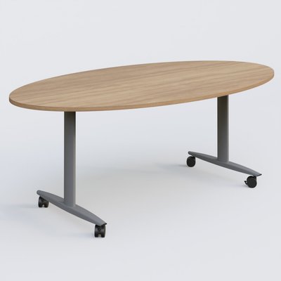 [Pas de famille] - [Pas de sous famille] - Table ovale abattante gamme Design 200-110 cm. Plateau Noyer et pietement Aluminium.