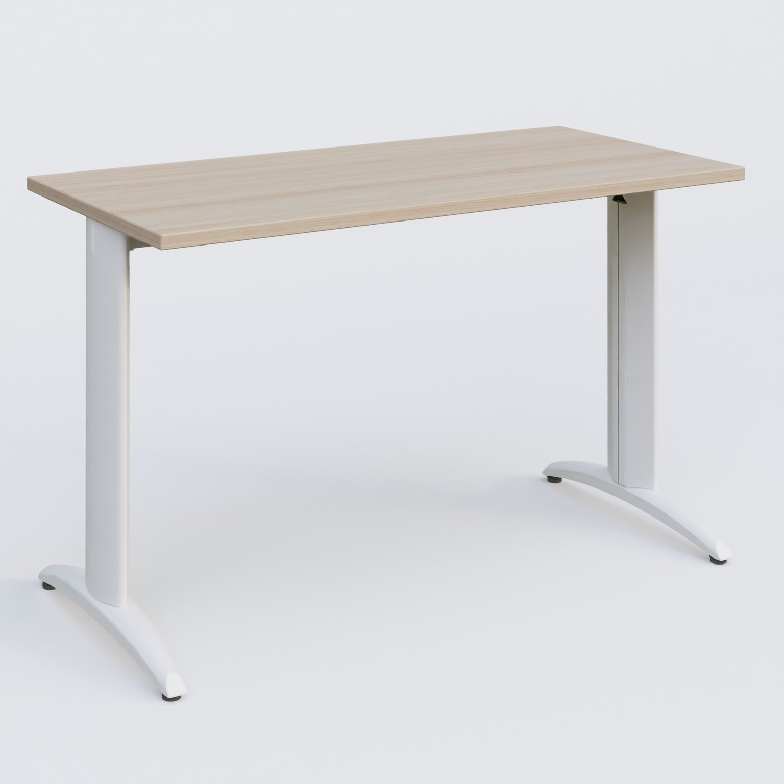 K2 Plateau droit 120x60 pieds fixe. Plateau Acacia et pietement Blanc.