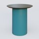 Table Basse Fashion Styl piètement colonne en métal D-26cm et plateau bois. Plateau Chêne Moka et pietement Bleu Petrole (RAL 5025).