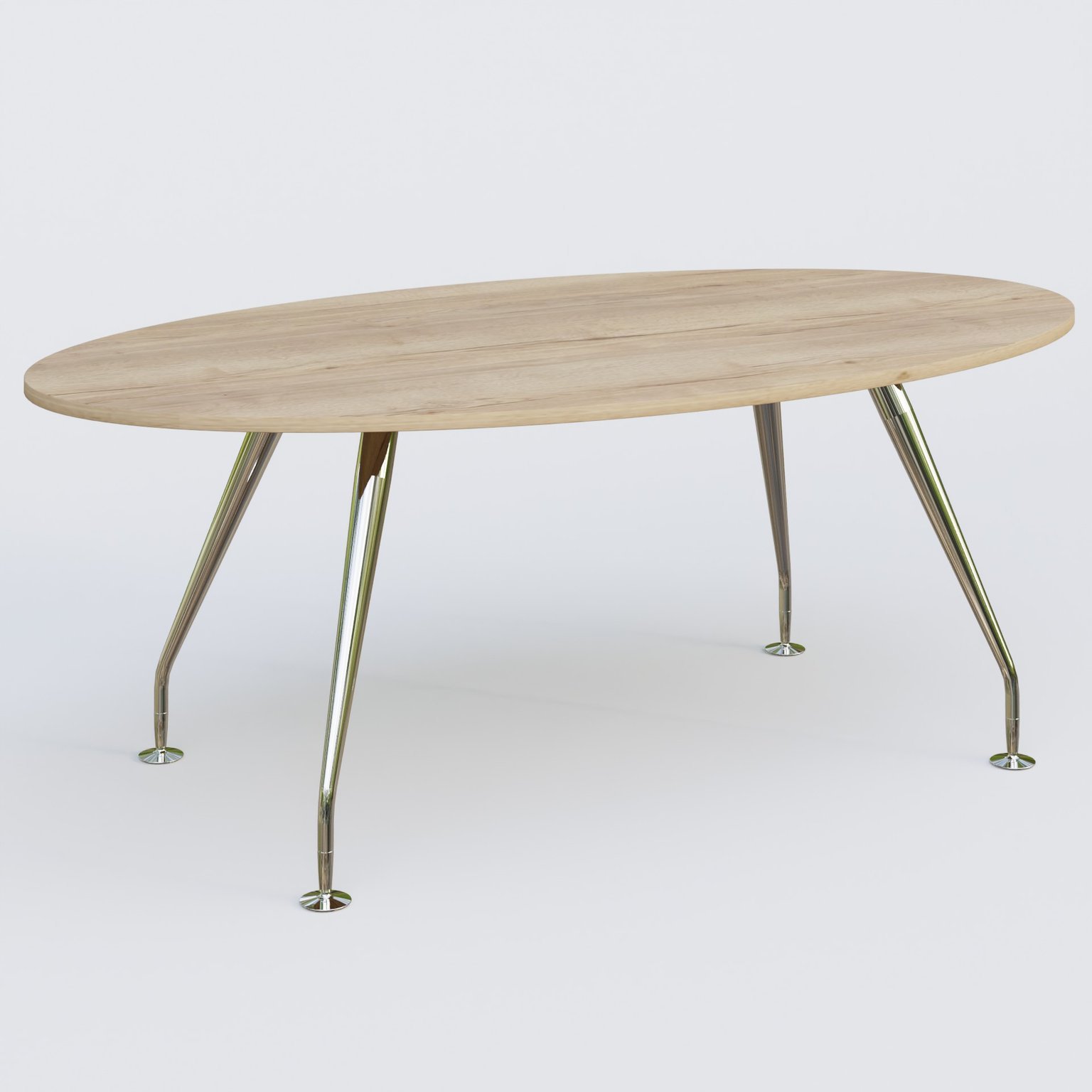 K5 table ovale 200*110 cm. Plateau Chêne naturel et pietement Chrome avec base chromé.