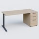 K1 Plateau droit 180x80 avec caisson porteur sous plateau mélamine à droite. Plateau Acacia et pietement Anthracite
