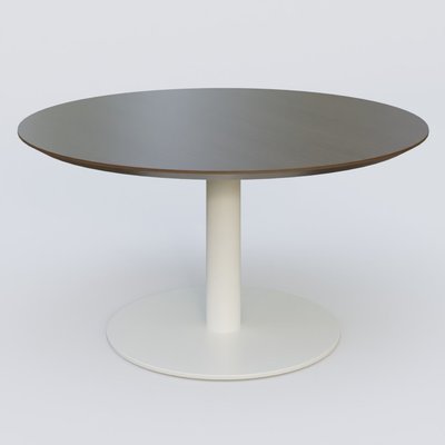 [Pas de famille] - [Pas de sous famille] - Table Basse Fashion Styl piètement colonne en métal et plateau bois. Plateau Chêne Moka et pietement Blanc (RAL 9010).