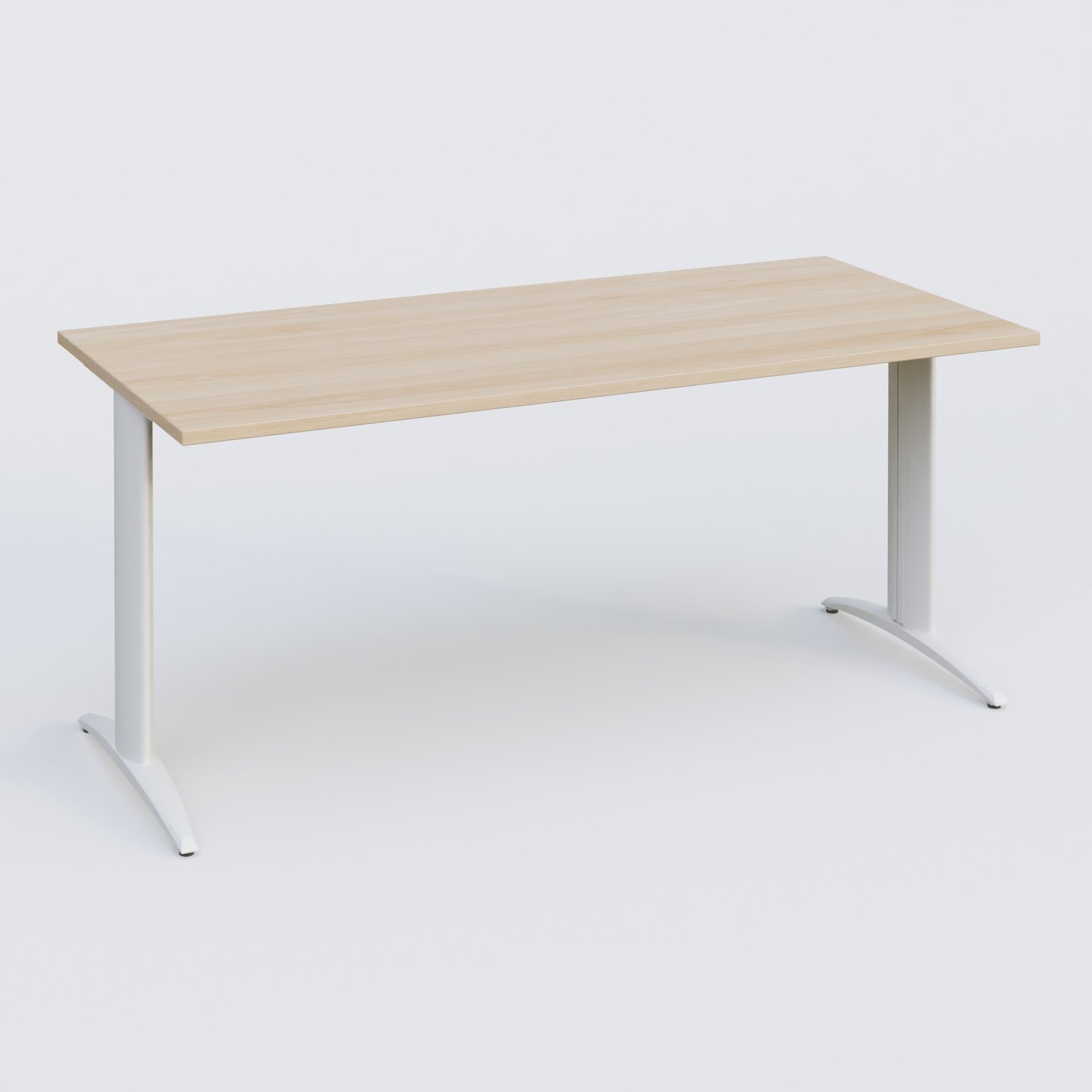 Plan droit, pieds fixes, 160x70cm, plateau hêtre, structure blanc