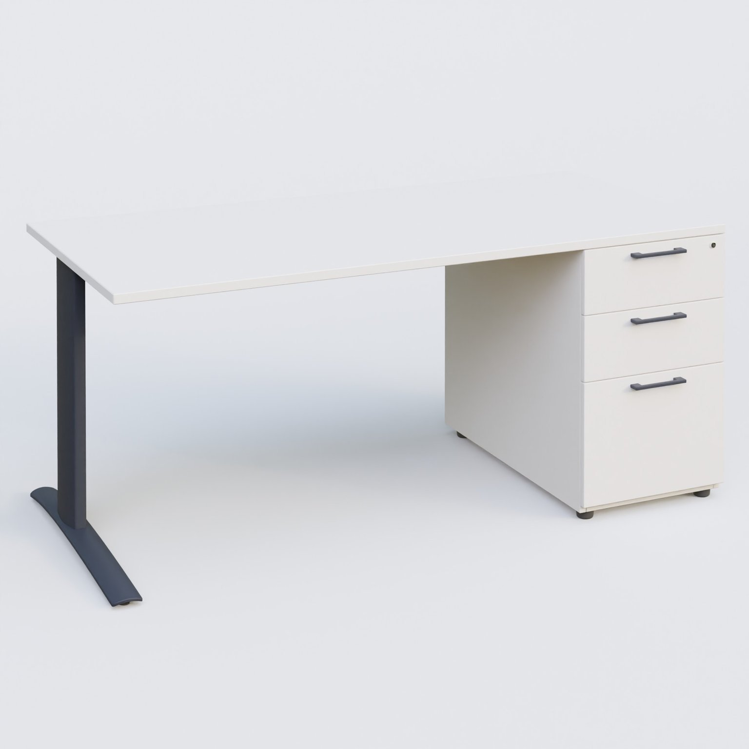 K1 Plateau droit 180x80 avec caisson porteur sous plateau mélamine à droite. Plateau Blanc et pietement Anthracite