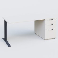 [Pas de famille] - [Pas de sous famille] - K1 Plateau droit 160x80 avec caisson porteur sous plateau mélamine à droite. Plateau Blanc et pietement Anthracite