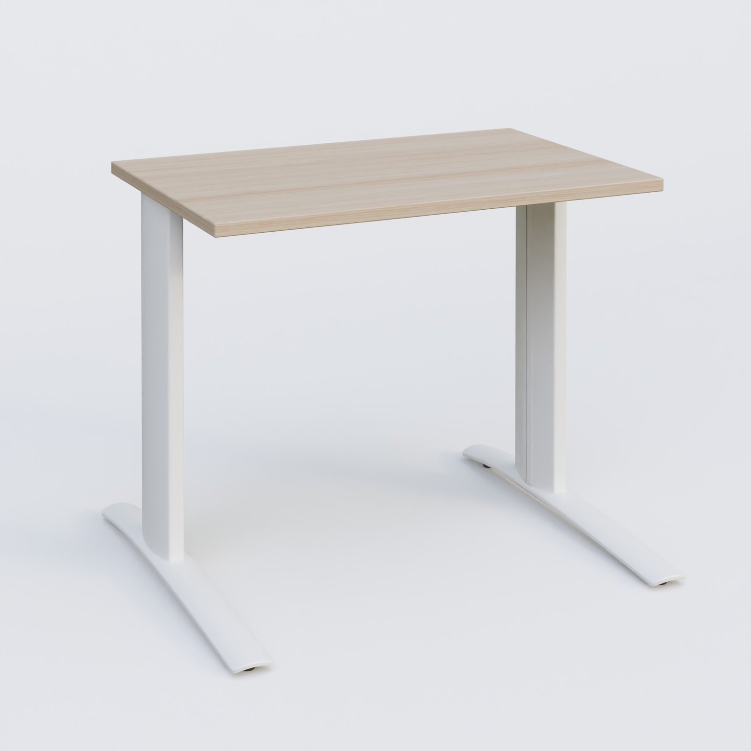 K1 Plateau droit 80x60 pieds fixe. Plateau Acacia et pietement Blanc