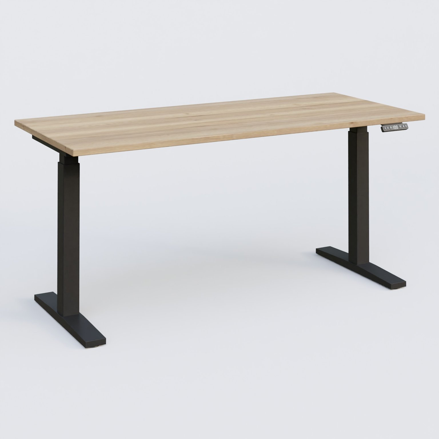 Poste solo 160*70 réglable en hauteur éléctriquement de 70-120 cm gamme KPro2. Plateau Chêne naturel et pietement Noir.
