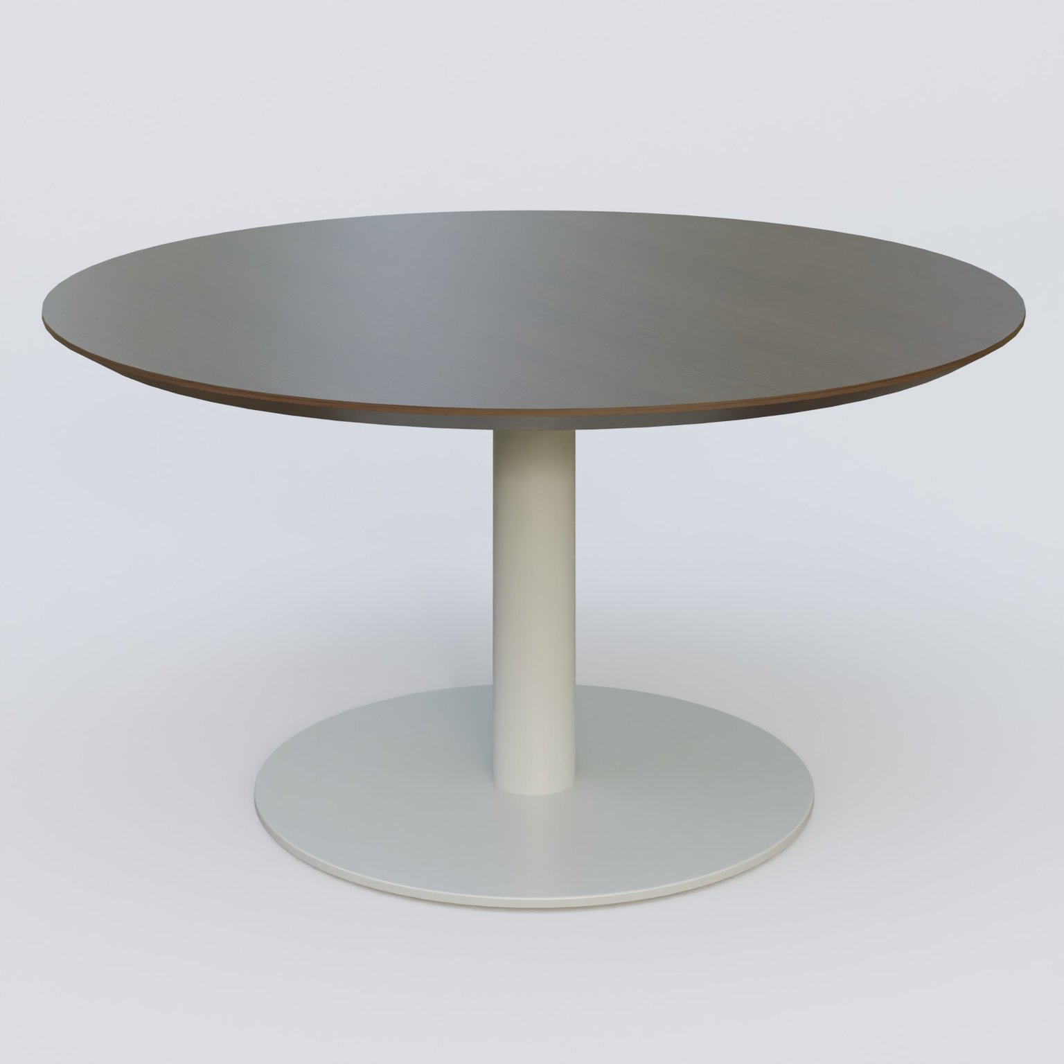 Table Basse Fashion Styl piètement colonne en métal et plateau bois. Plateau Chêne Moka et pietement Gris (RAL 7038).