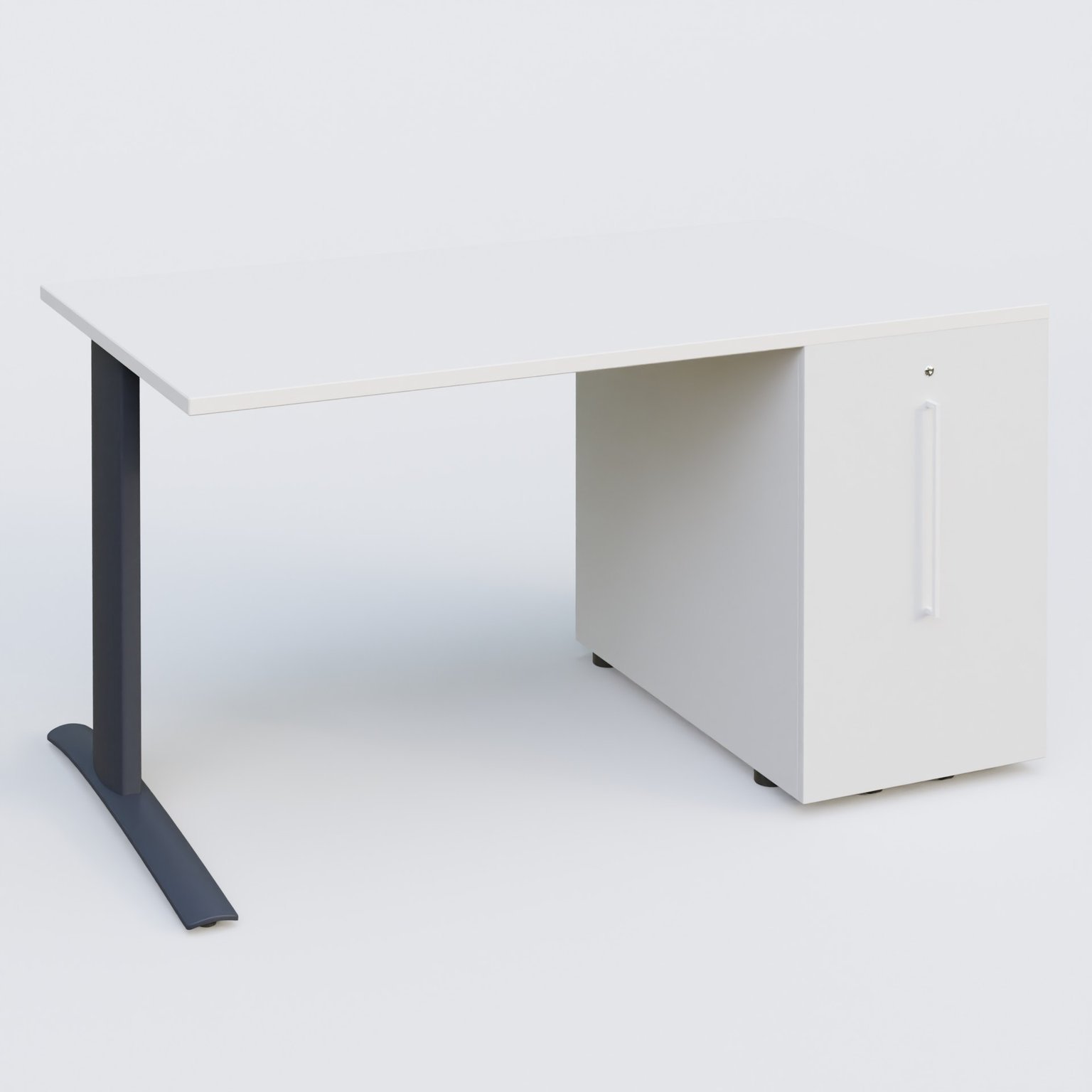K1 Plateau droit 140x80 avec tour de rangement sous plateau à droite. Plateau Blanc et pietement Anthracite
