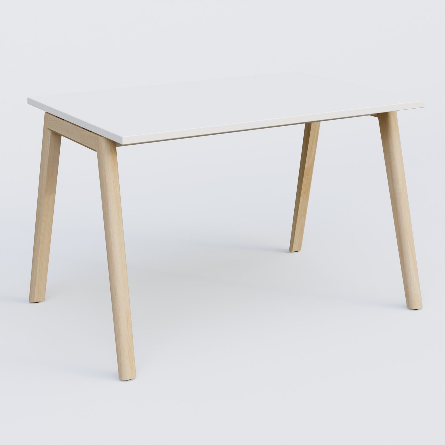 Bureau K9 piètement incliné en bois et plateau 120*80 cm. Plateau Blanc et pietement bois massif de hêtre.