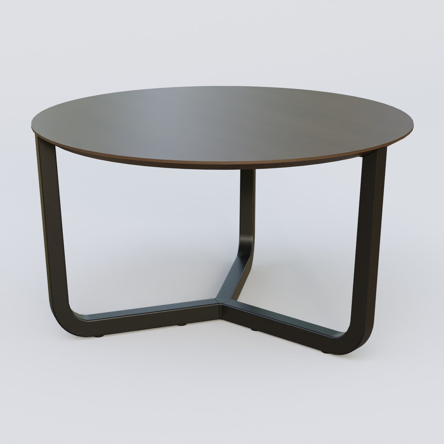 Table Basse Fashion Styl piètement tryptique en métal et plateau bois. Plateau Chêne Moka et pietement Noir (RAL 9005).