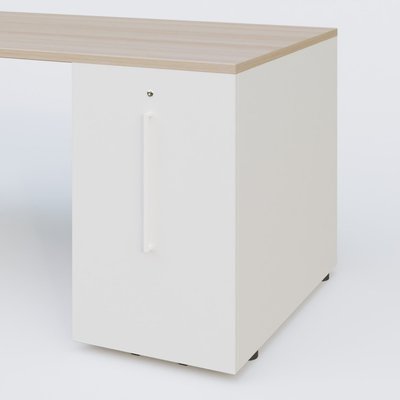 [Pas de famille] - [Pas de sous famille] - K1 Plateau droit 160x80 avec tour de rangement sous plateau à droite. Plateau Acacia et pietement Blanc