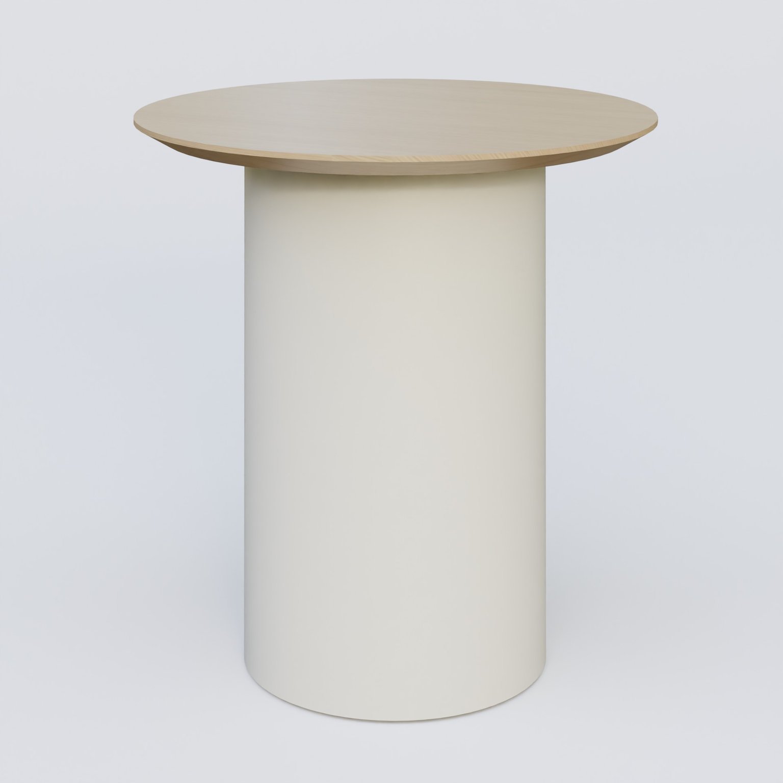 Table Basse Fashion Styl piètement colonne en métal D-26cm et plateau bois. Plateau Chêne et pietement Blanc (RAL 9010).