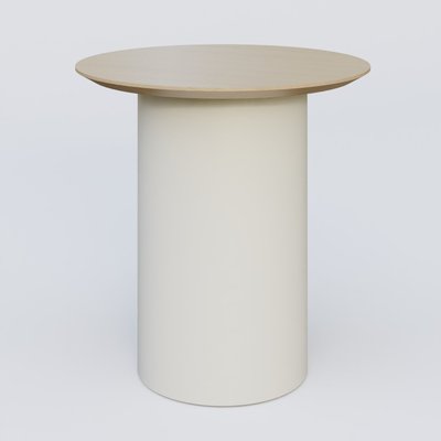 [Pas de famille] - [Pas de sous famille] - Table Basse Fashion Styl piètement colonne en métal D-26cm et plateau bois. Plateau Chêne et pietement Blanc (RAL 9010).