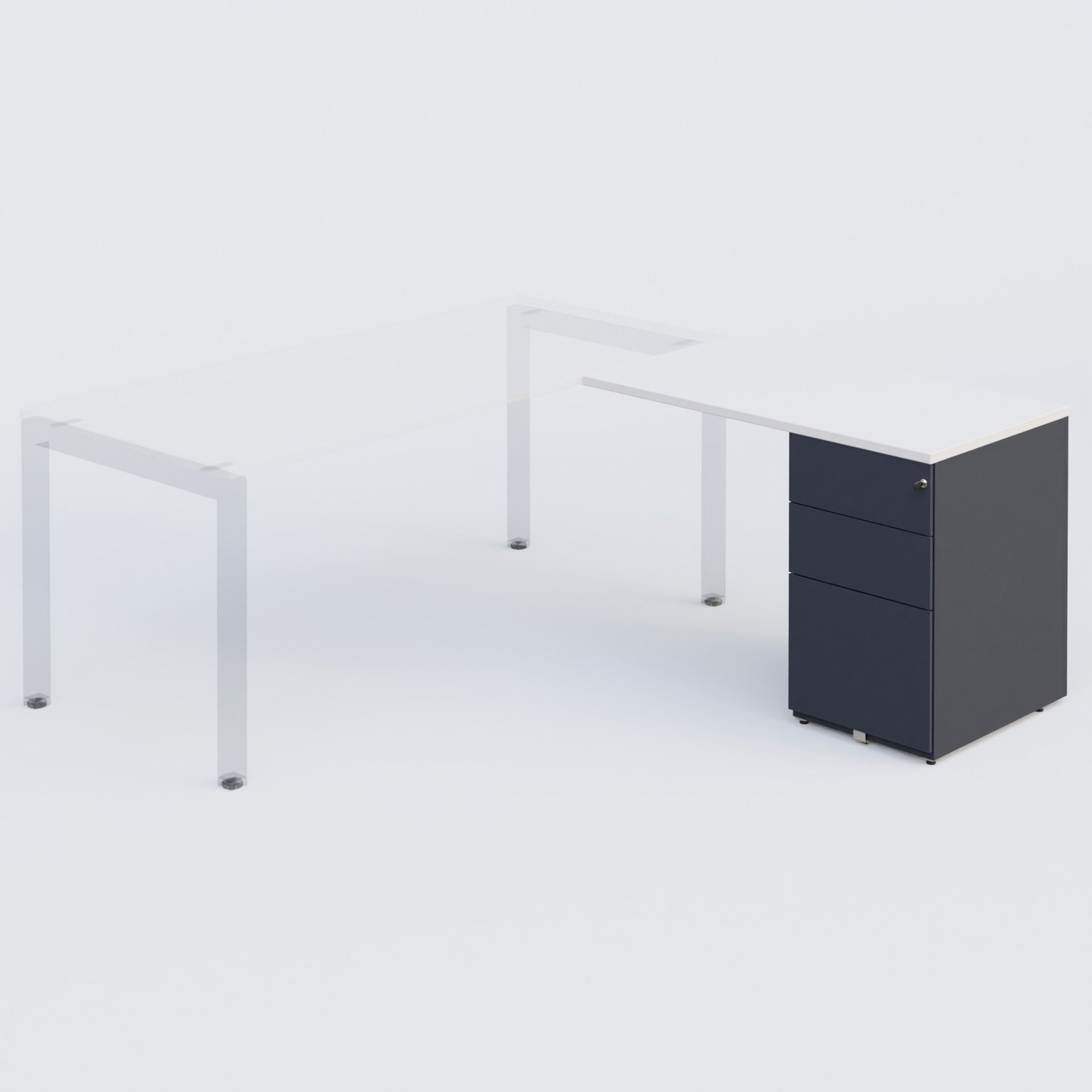 Retour direct 100x60cm sur caisson métal HB P.60cm 3 tiroirs, plateau blanc, structure anthracite