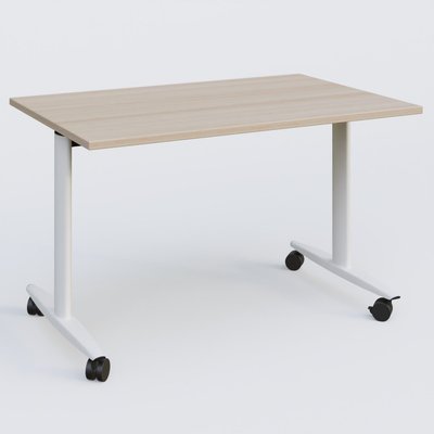 TABLES ABATTANTES - New Design - Table abattante gamme Design 120*80 cm. Plateau Acacia et pietement Blanc.
