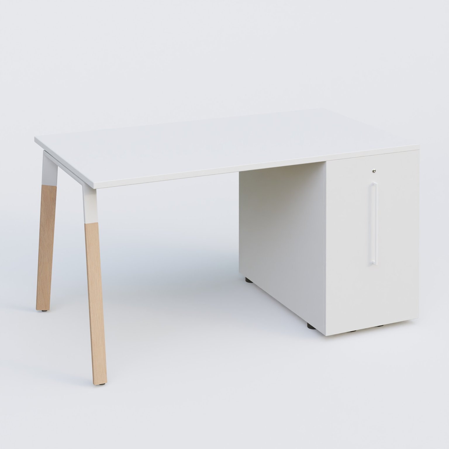 K8 WOOD Plateau 140x80 avec tour de rangement mélamine à droite. Plateau Blanc et tour de ranfement blanche.