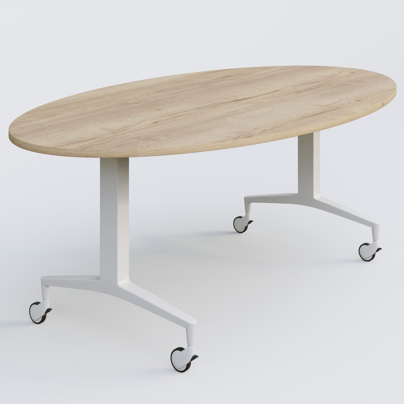 Table ovale de la gamme LEM 200-110 cm. Plateau Chêne naturel et pietement Blanc.