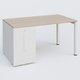 K3 Plateau droit 140x80 avec tour de rangement sous le plateau à gauche. Plateau Acacia et pietement Blanc