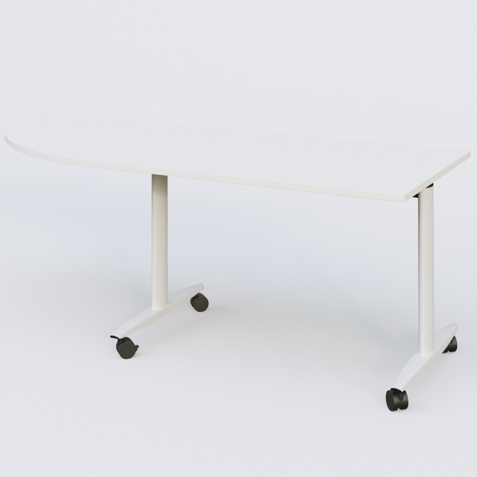 Module d'angle 90° pour table abattante gamme Design 200-80 cm à gauche. Plateau Blanc et pietement Blanc.