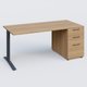 K1 Plateau droit 160x80 avec caisson porteur sous plateau mélamine à droite. Plateau Noyer et pietement Anthracite
