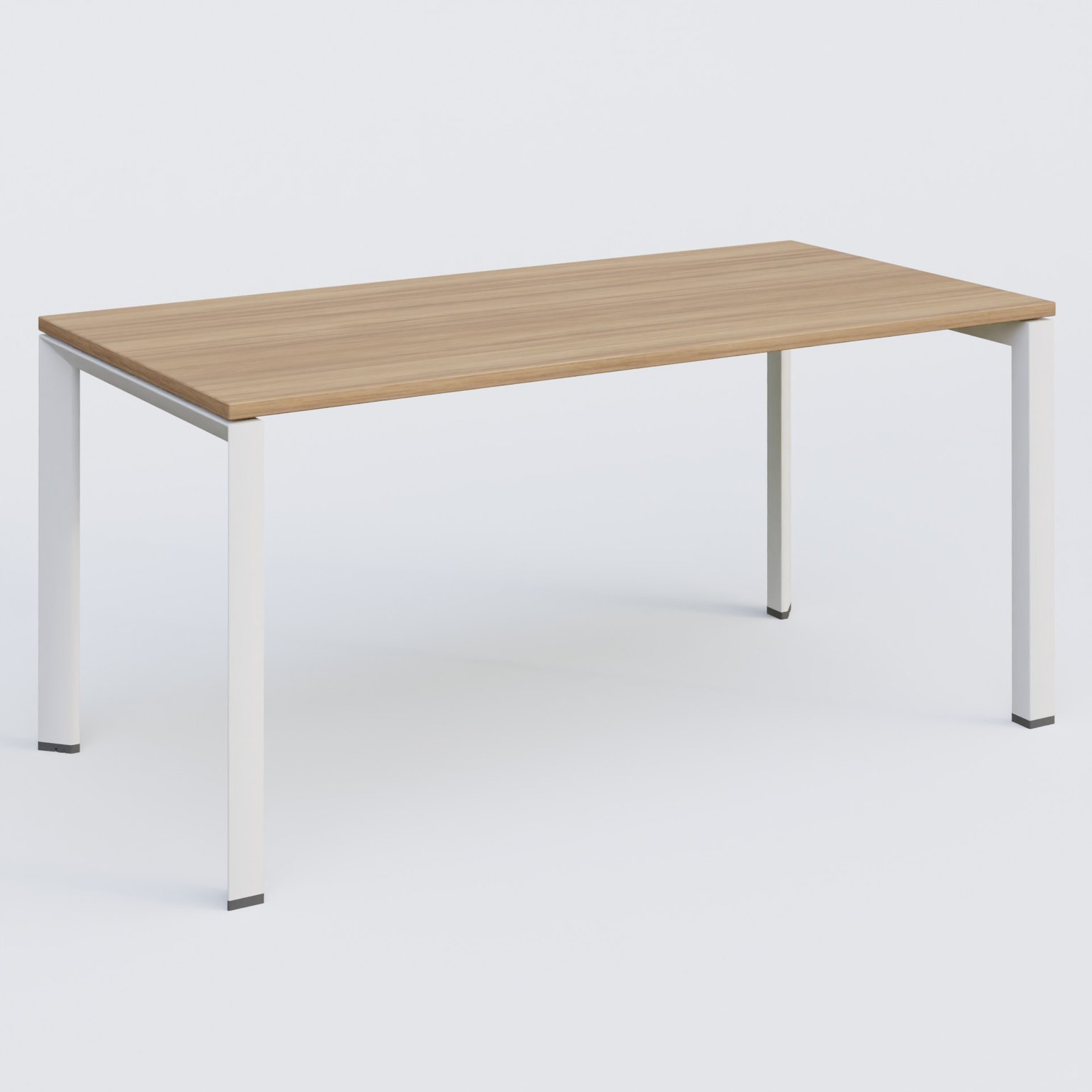 K7 plan droit 160*80 sur pieds fixe. Plateau Noyer et pietement Blanc
