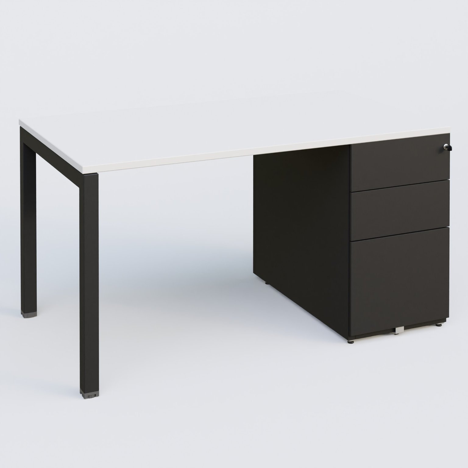 K3 Plateau droit 140x80 avec caisson métalique sous le plateau. Plateau Blanc et pietement Noir Mat