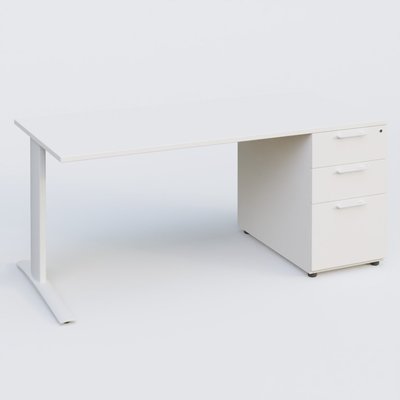 [Pas de famille] - [Pas de sous famille] - K1 Plateau droit 160x80 avec caisson porteur sous plateau mélamine à droite. Plateau Blanc et pietement Blanc