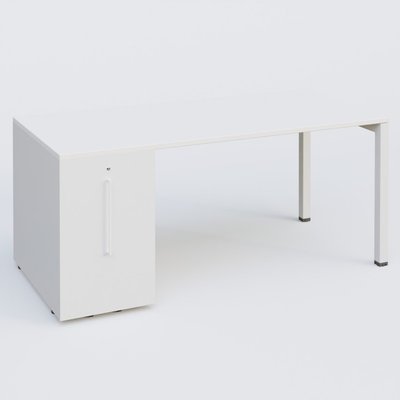 [Pas de famille] - [Pas de sous famille] - K3 Plateau droit 180x80 avec tour de rangement sous le plateau à gauche. Plateau Blanc et pietement Blanc
