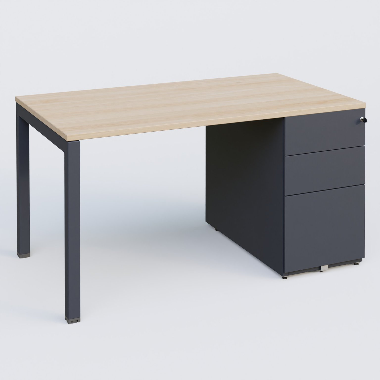K3 Plateau droit 140x80 avec caisson métalique sous le plateau. Plateau Hêtre et pietement Anthracite