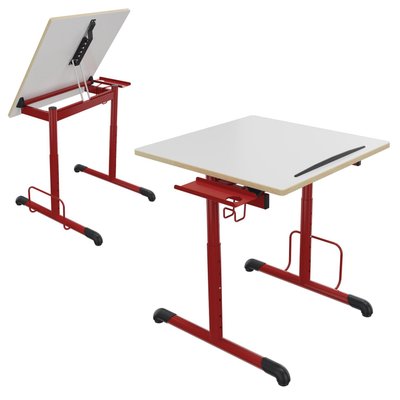 SCOLAIRE - Apprendre - Table à dessin ARTIS HR plateau ép.24 mm stratifié chant bois piètement époxy - 70x70 cm - H59-87 cm
