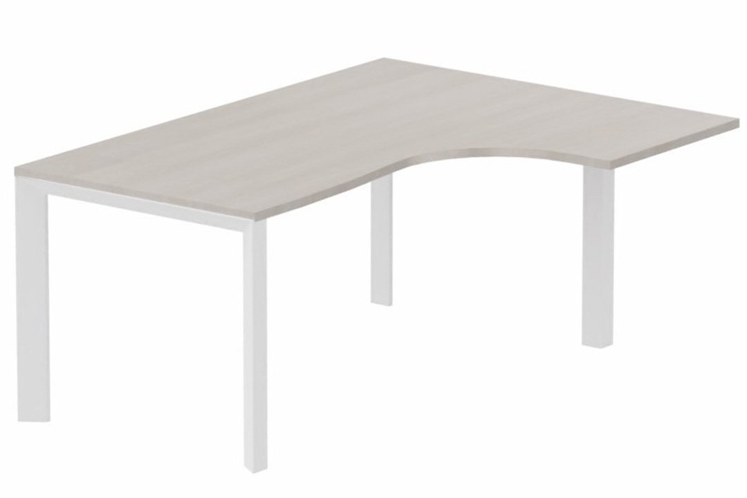 Plan Compact 90° asymétrique 180x120x80/60cm retour à droite, plateau acacia, structure blanc