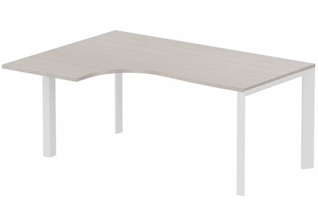 Plan Compact 90° asymétrique 180x120x80/60cm retour à gauche, plateau acacia, structure blanc