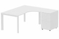 Plan Compact 90° asymétrique 160x162x80/60cm retour à droite avec caisson HB bois 3 tiroirs blanc/blanc - sur délai